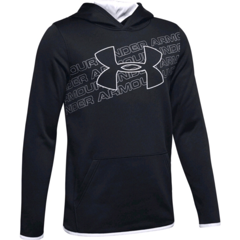 Under Armour Coldgear Hoodie Youth Boys Black Grey Fleece Loose Fit Size Large